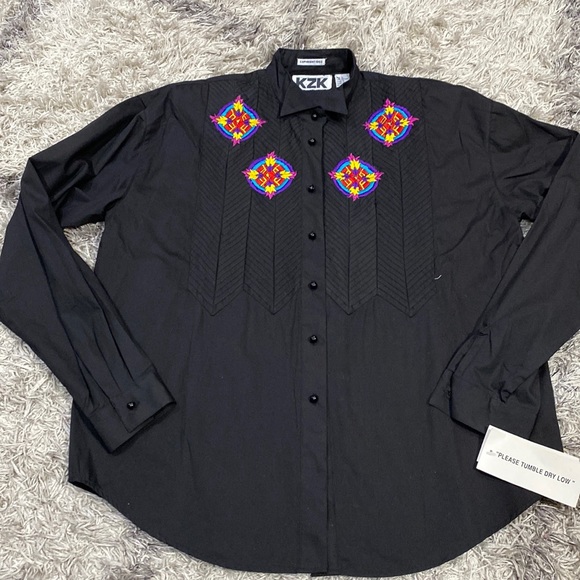 kzk Tops - NWT Vintage KZK western vibe black shirt with embroidery long sleeve SZ L